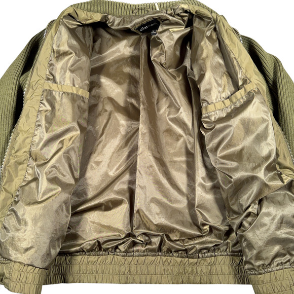 Guess Jacket Adult EXTRA LARGE Green Quilted Sweater Sleeve Bomber Military Army - Picture 6 of 10